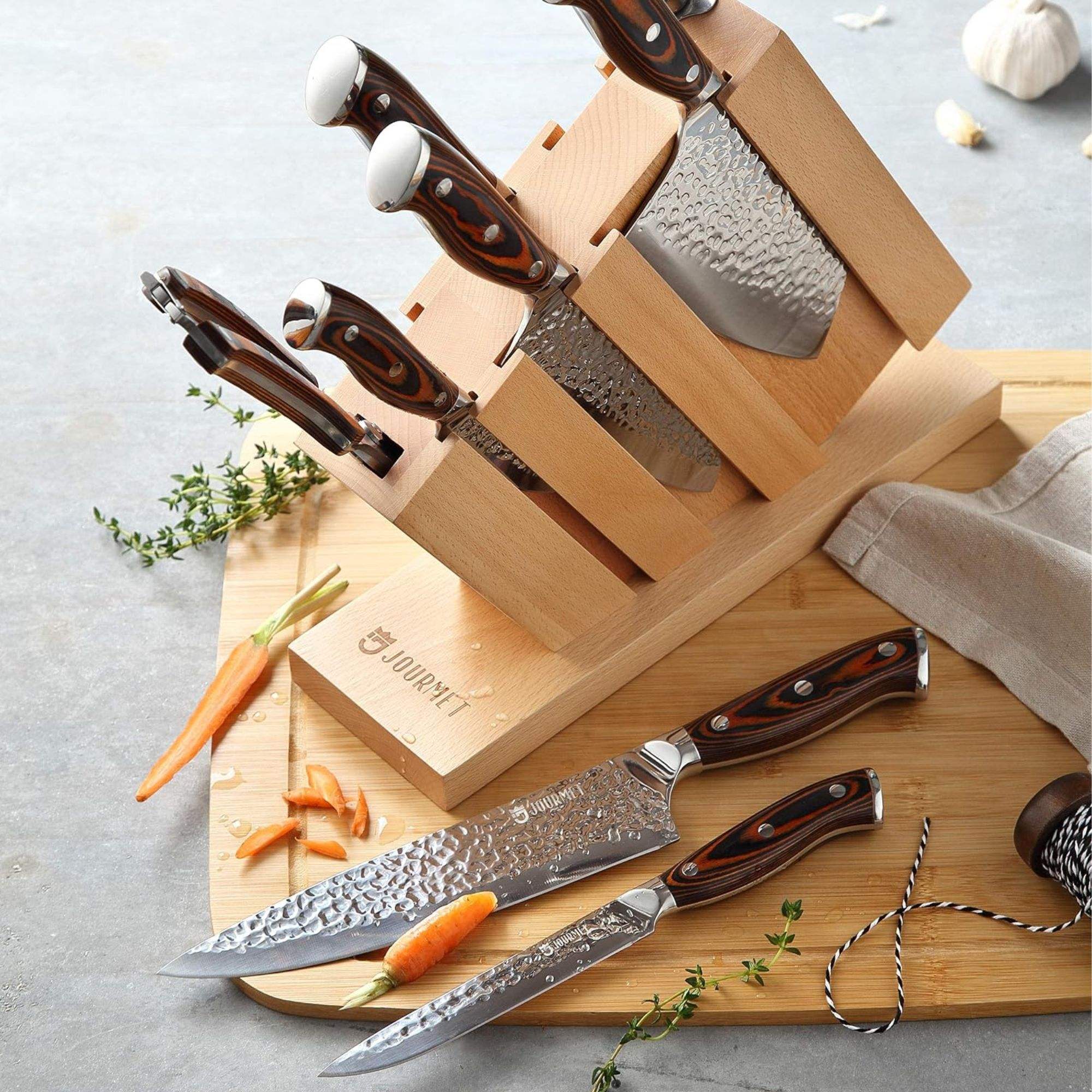 JJ 8 PC High Carbon 5Cr15MOV Stainless Steel Knife Set with Pakka Wood Handle Custom Kitchen Knife Set