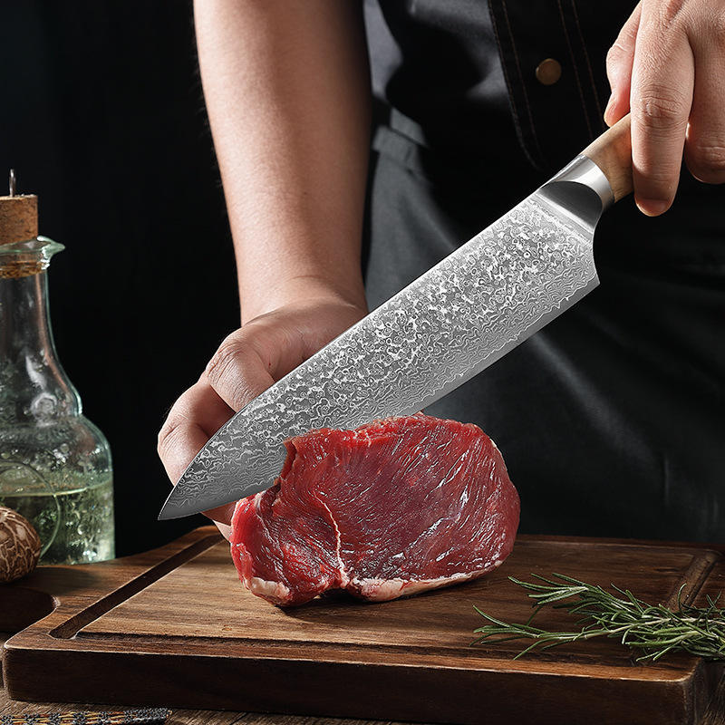 JJ 7 PCs Set 67 Layers Damascus 10Cr15Mov Core Steel Kitchen Knife Set with Olive Wood Handle Custom Stainless Steel Knife Set