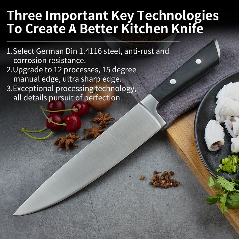 JJ Best Choice for Home Kitchen 8 Inch German High Carbon Stainless Steel 5CR15MOV Pakka Wood Handle Chef Knife