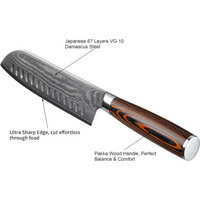 JJ 67 Layers Damascus Santoku Knife Pakka Wood Handle 7"