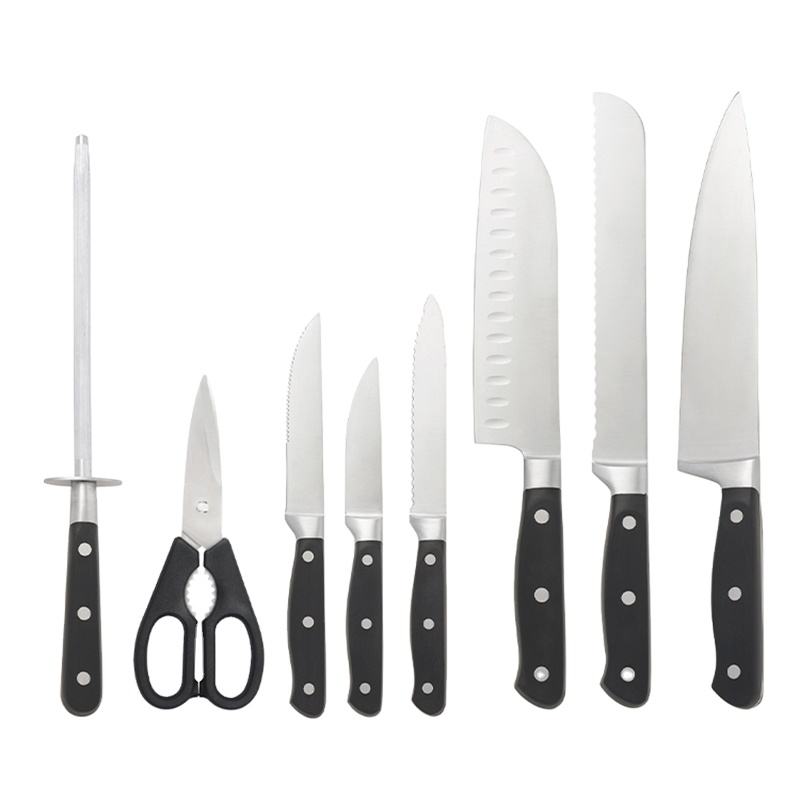 JJ OEM 14pcs/Set Kitchen Cutting Tool Block Set Sharpener Stainless Steel Blade Wood Handle Kitchen Knife Set