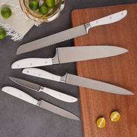 JJ Sharp 5-teiliges Küchenmesserset, weiß, 3cr13 Edelstahl mit ABS- und 430 Edelstahl-Griffbacken