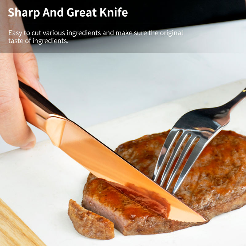 JJ Premium Rose Gold Steak Knife Set Titanium Coating - 4.5"