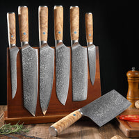 JJ 7 PCs Set 67 Layers Damascus 10Cr15Mov Core Steel Kitchen Knife Set with Olive Wood Handle Custom Stainless Steel Knife Set