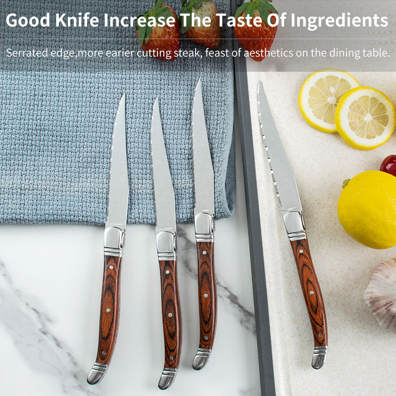 JJ Professional Steak Knife Set Wooden Handle Stainless Steel 4.5"