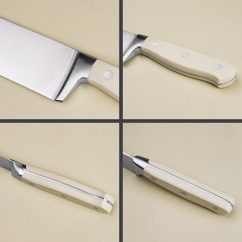 JJ 11-Piece Kitchen Knife Set with Block Stainless Steel Blades and Cream Colored Ergonomic Handles | OEM/ODM Available