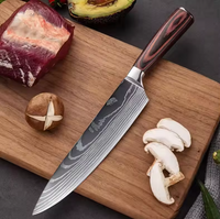 JJ Japanese Style 8pcs Damascus Steel Chef Knife Set Kiritsuke & Fishing Knives with Stainless Steel Handles Pakka Wood Handle
