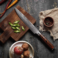 JJ 67 Layers Damascus Slicing Knife Pakka Wood Handle 8"