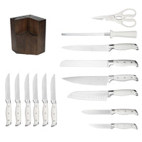 JJ Hot Sale15-Piece Kitchen Knife Block Set 3Cr13 Stainless Steel Blades S/S430 Steel Heads ABS Custom Logo Quality Cutting