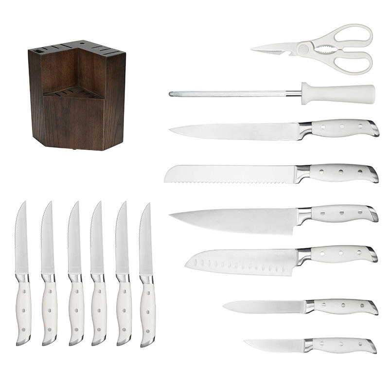 JJ Hot Sale15-Piece Kitchen Knife Block Set 3Cr13 Stainless Steel Blades S/S430 Steel Heads ABS Custom Logo Quality Cutting