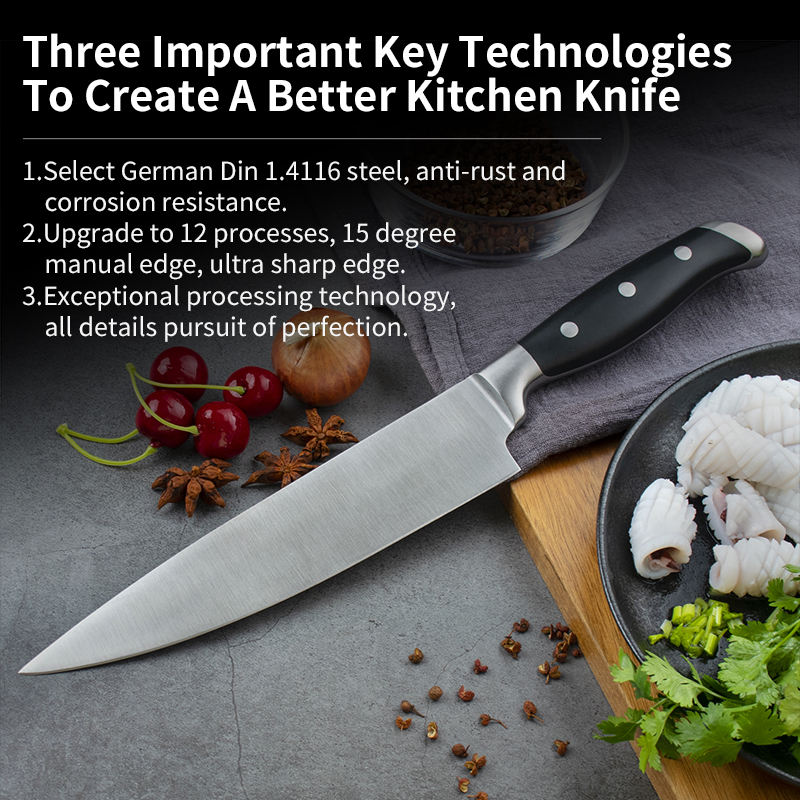 JJ Kitchen Knives Cutting Meat Slicing 5CR15MOV Cooking Stainless Steel Professional 8 Inch Chef Knife