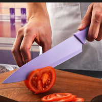 JJ 6 PCS Stainless Steel Chef Colorful Non Stick Kitchen Knife Set With Knife Sheath