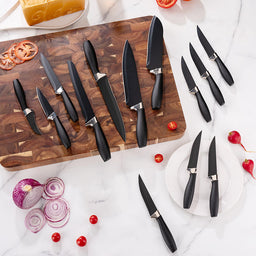 JJ Profession Black Kitchen Knife Set 13 Pieces 3Cr13 Stainless Steel Blade PP+ABS Handle Chef's Knife Kitchen Knife