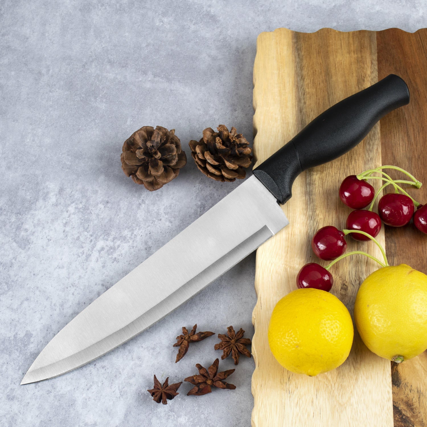 JJ 7PCS STAINLESS STEEL KITCHEN KNIFE WITH COLORED PAINTING HANDLE KITCHEN KNIFE SET WITH WOODEN BLOCK