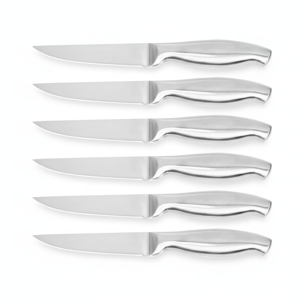 4把银色手柄牛排刀-纯白背景