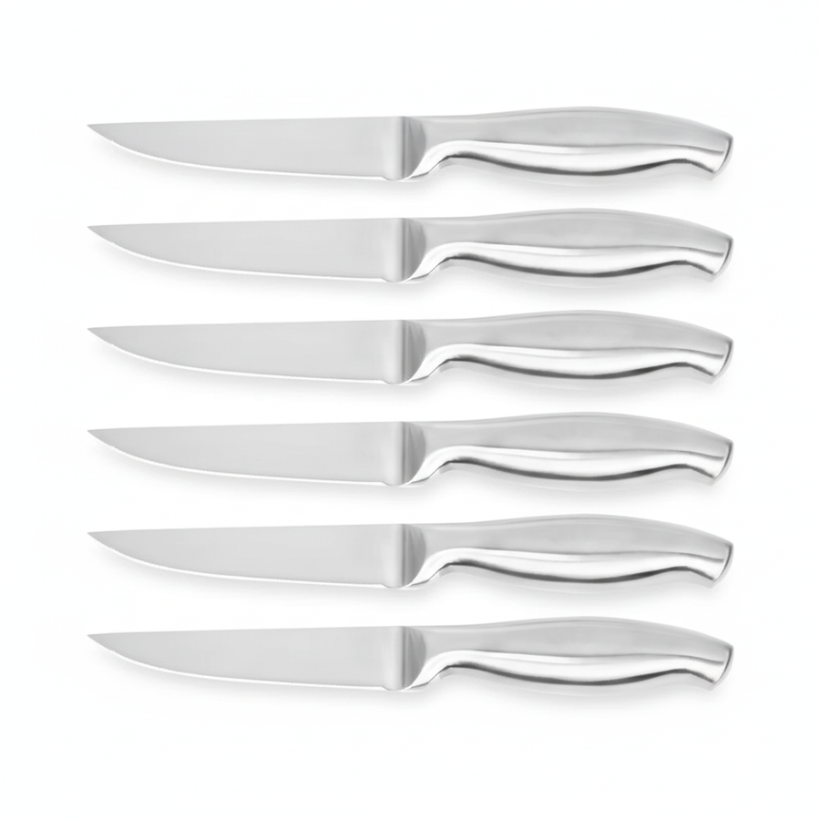 4把银色手柄牛排刀-纯白背景