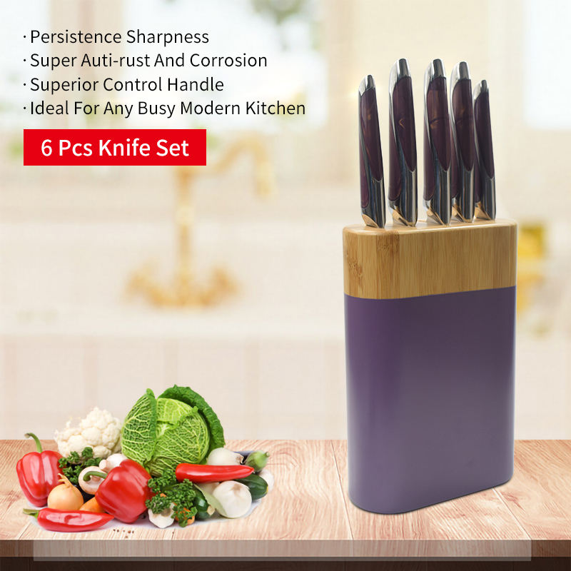 JJ Kitchen Knife Set with Wood Block 6 Piece