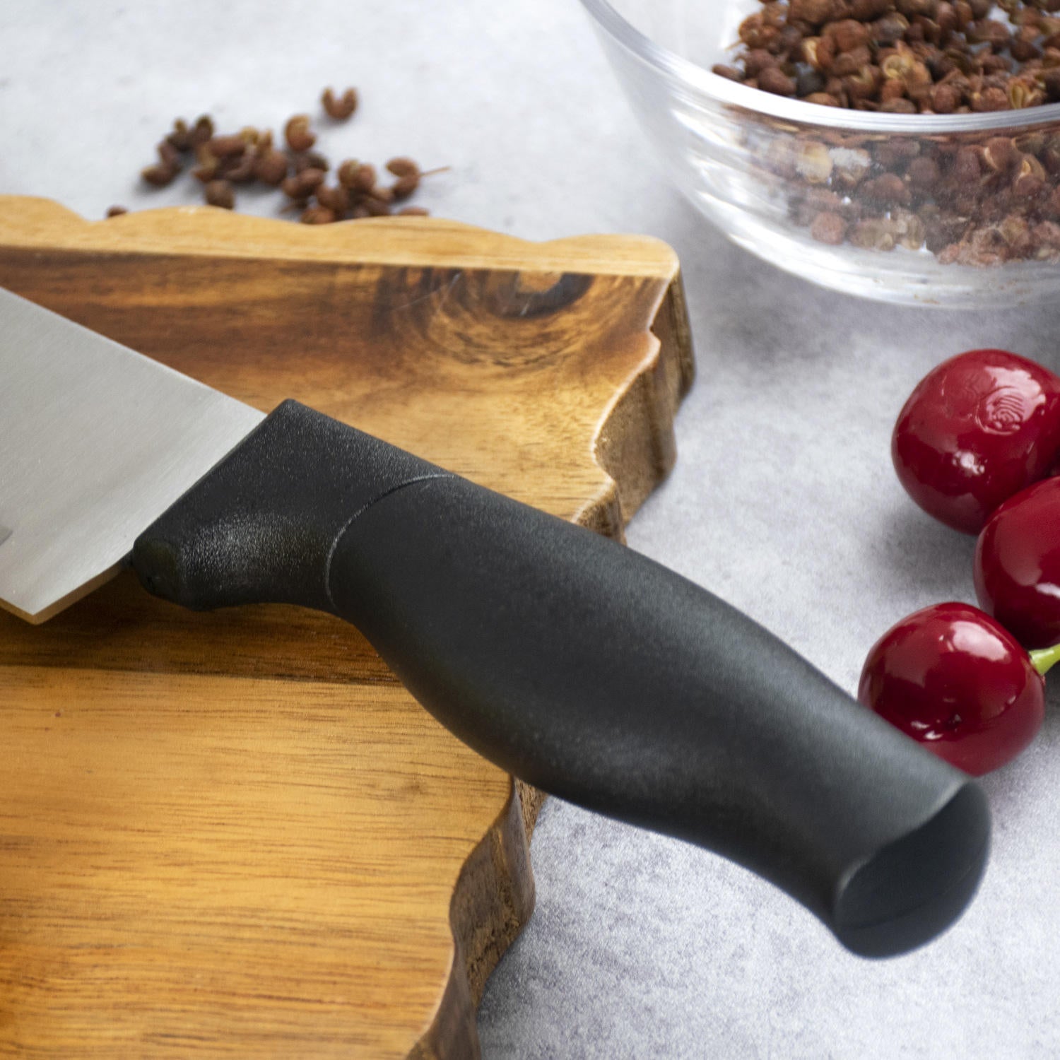 JJ 7PCS STAINLESS STEEL KITCHEN KNIFE WITH COLORED PAINTING HANDLE KITCHEN KNIFE SET WITH WOODEN BLOCK