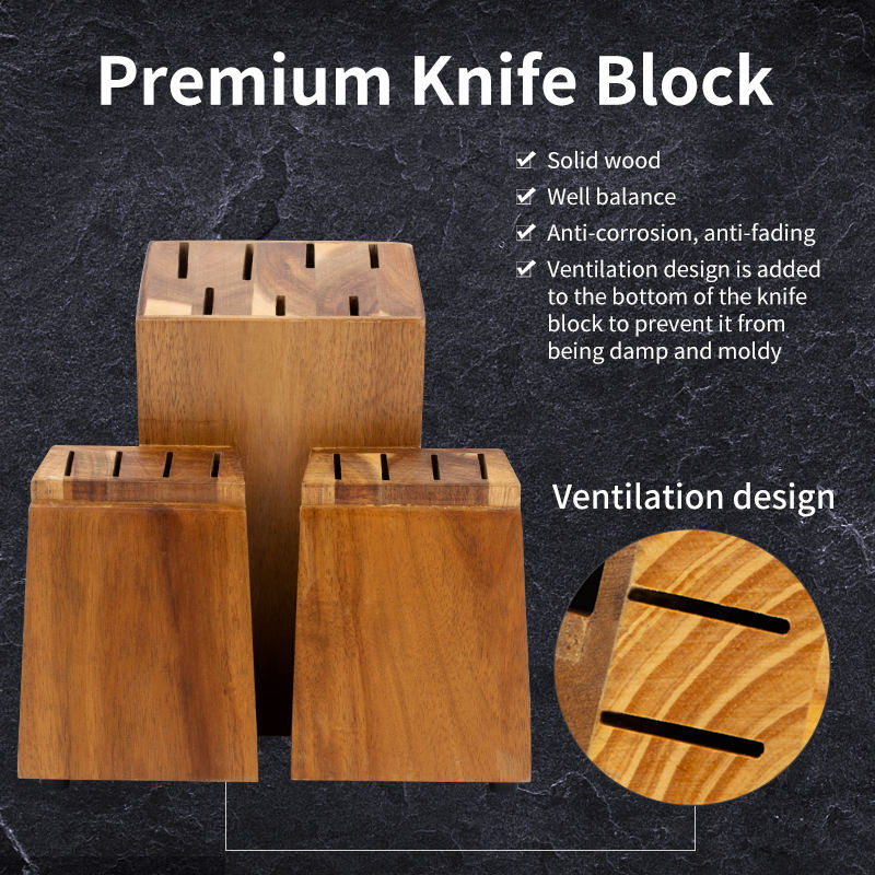 JJ Professional 16-Piece 3CR17 Stainless Steel Chef Knife Set with Acacia Wood Block