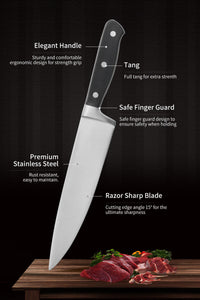 JJ Professional 8 Inch Chef Knife Japan Kitchen Knife POM Handle Stainless Steel