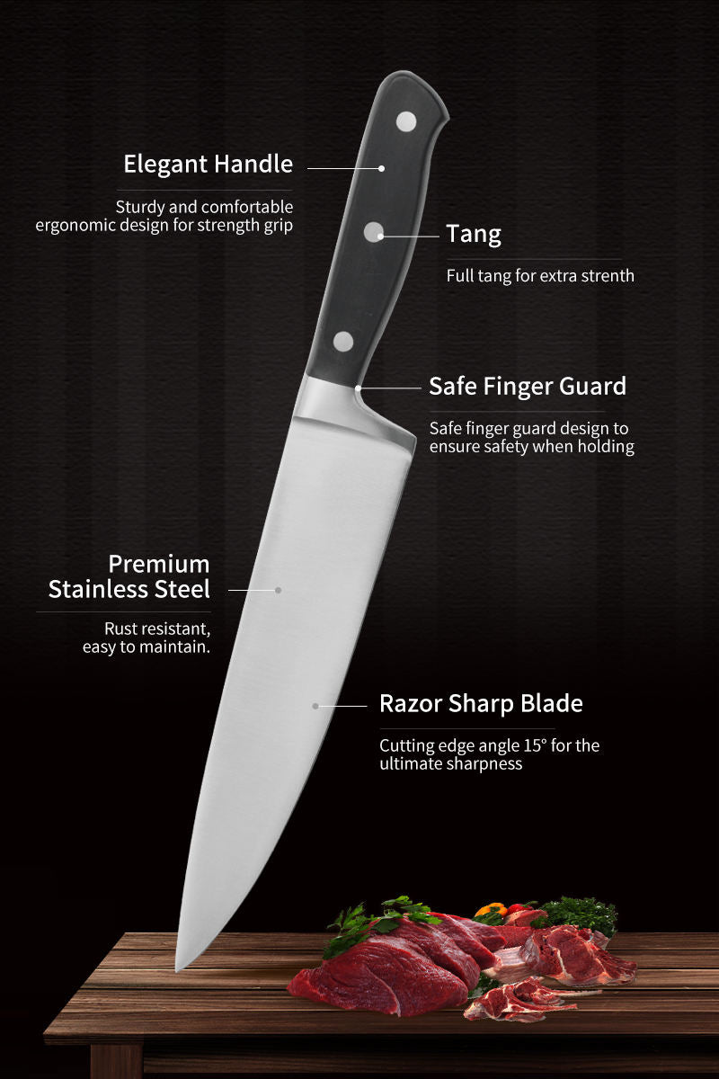 JJ Professional 8 Inch Chef Knife Japan Kitchen Knife POM Handle Stainless Steel