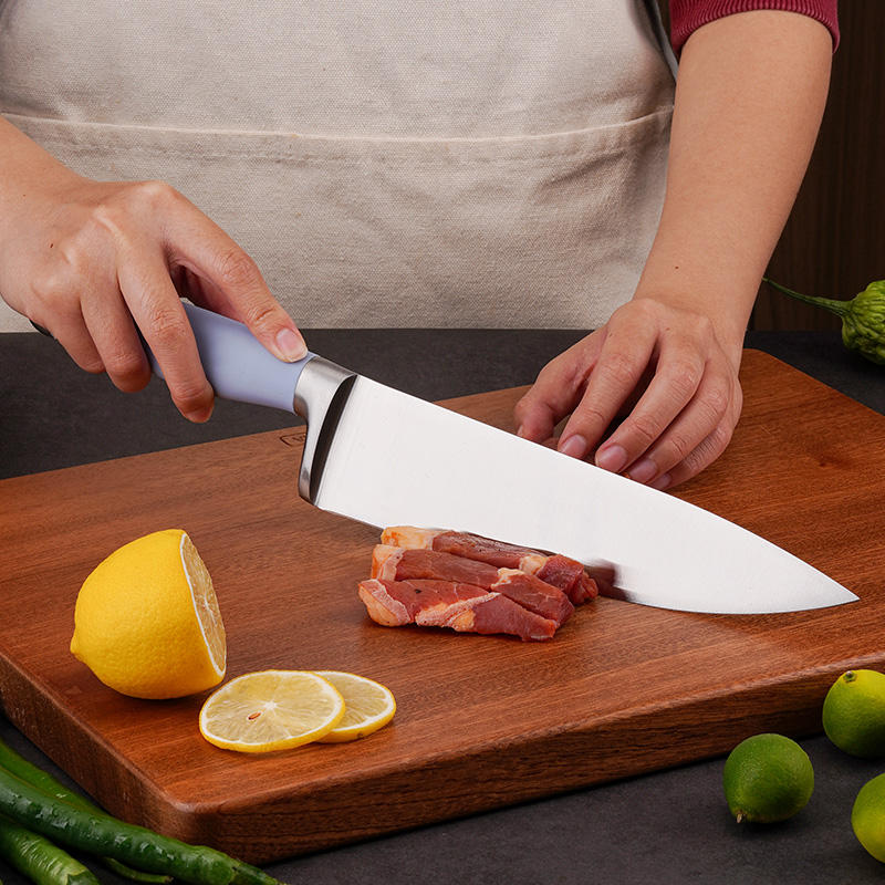 JJ 11 Pieces Wood Block 3cr13 Stainless Steel Chef Knife Kitchen Knife Set with Blue ABS Handle