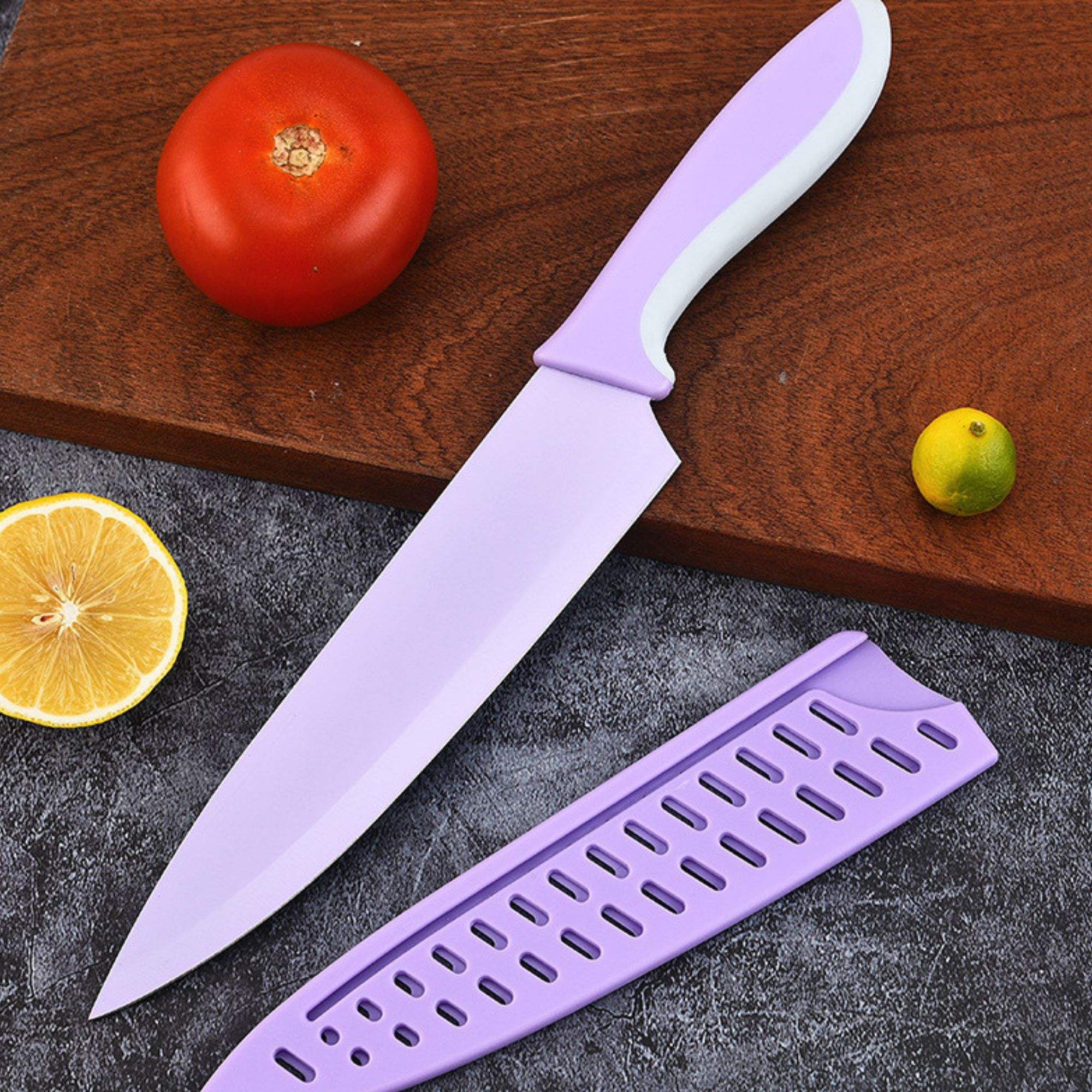 JJ 6 PCS Stainless Steel Chef Colorful Non Stick Kitchen Knife Set With Knife Sheath