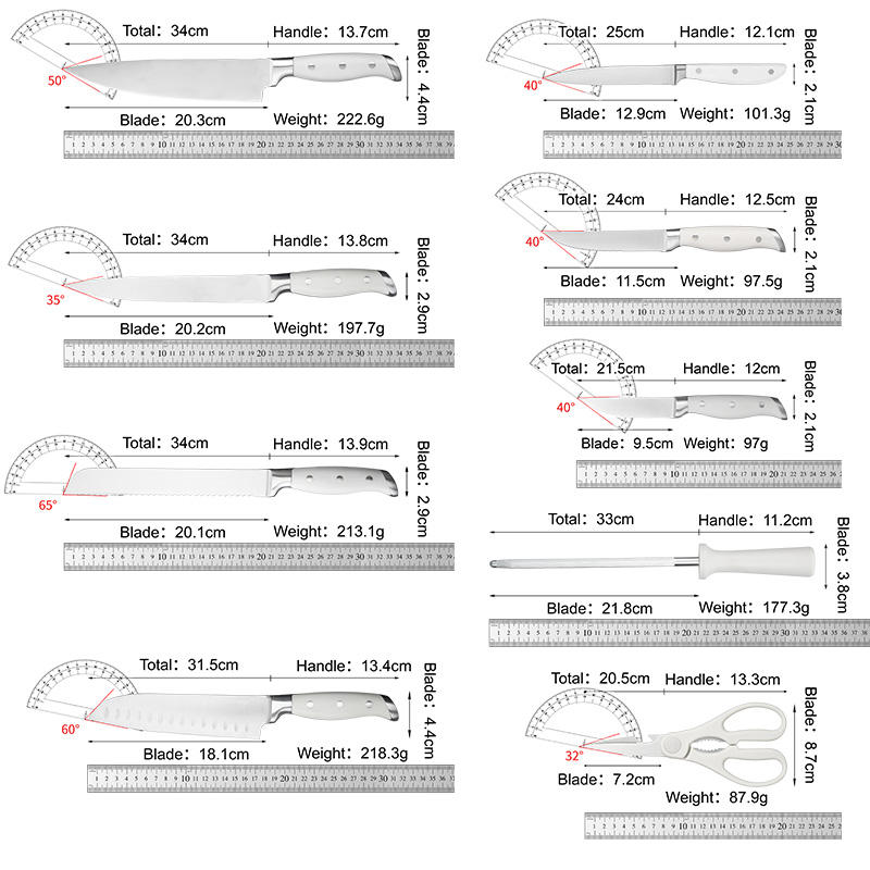JJ High Quality15-Piece 3Cr13 Stainless Steel Blade S/S430 Steel Head ABS Handle Kitchen Knife Set Custom Logo