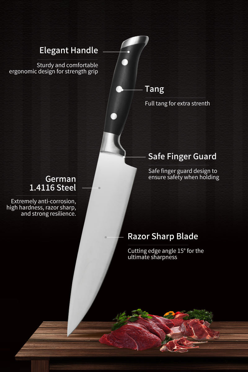 JJ Kitchen Knives Cutting Meat Slicing 5CR15MOV Cooking Stainless Steel Professional 8 Inch Chef Knife