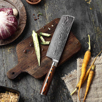 JJ 67 Layers Damascus Nakiri Cleaver Knife Pakka Wood Handle 7"