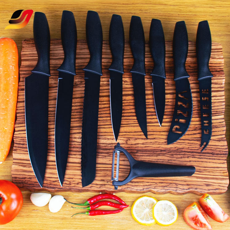 JJ New Design Kitchen Chef Knife Set Cut Cleaver Paring Knives Scissors Stainless Steel 17 Piece Knife Set with Holder
