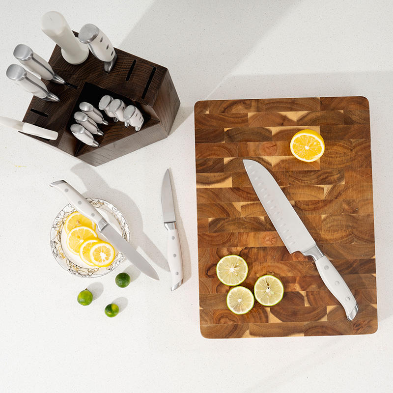 JJ Hot Sale15-Piece Kitchen Knife Block Set 3Cr13 Stainless Steel Blades S/S430 Steel Heads ABS Custom Logo Quality Cutting