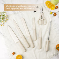 JJ White 8-teiliges Kochmesser-Set, 3cr13 Edelstahl mit PP-Griff, inklusive Wetzstahl und Messerblock aus Holz