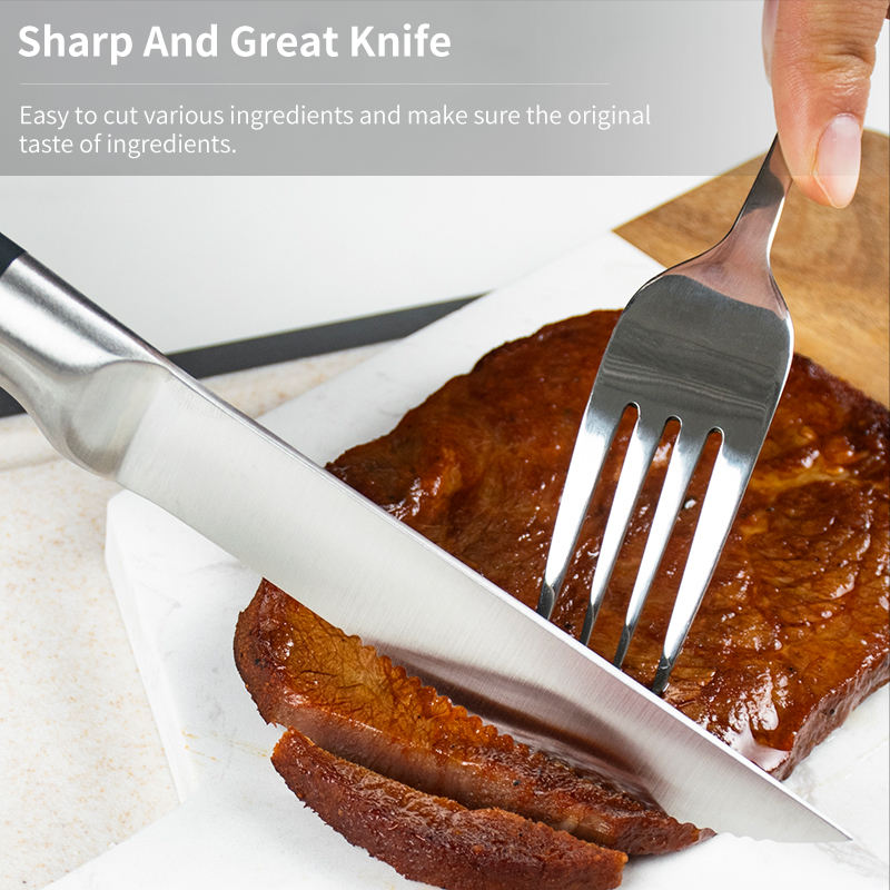 JJ 4.5" Stainless Steel Steak Knife Set - S/S Hollow Handle with TPR Spray | 4PCS