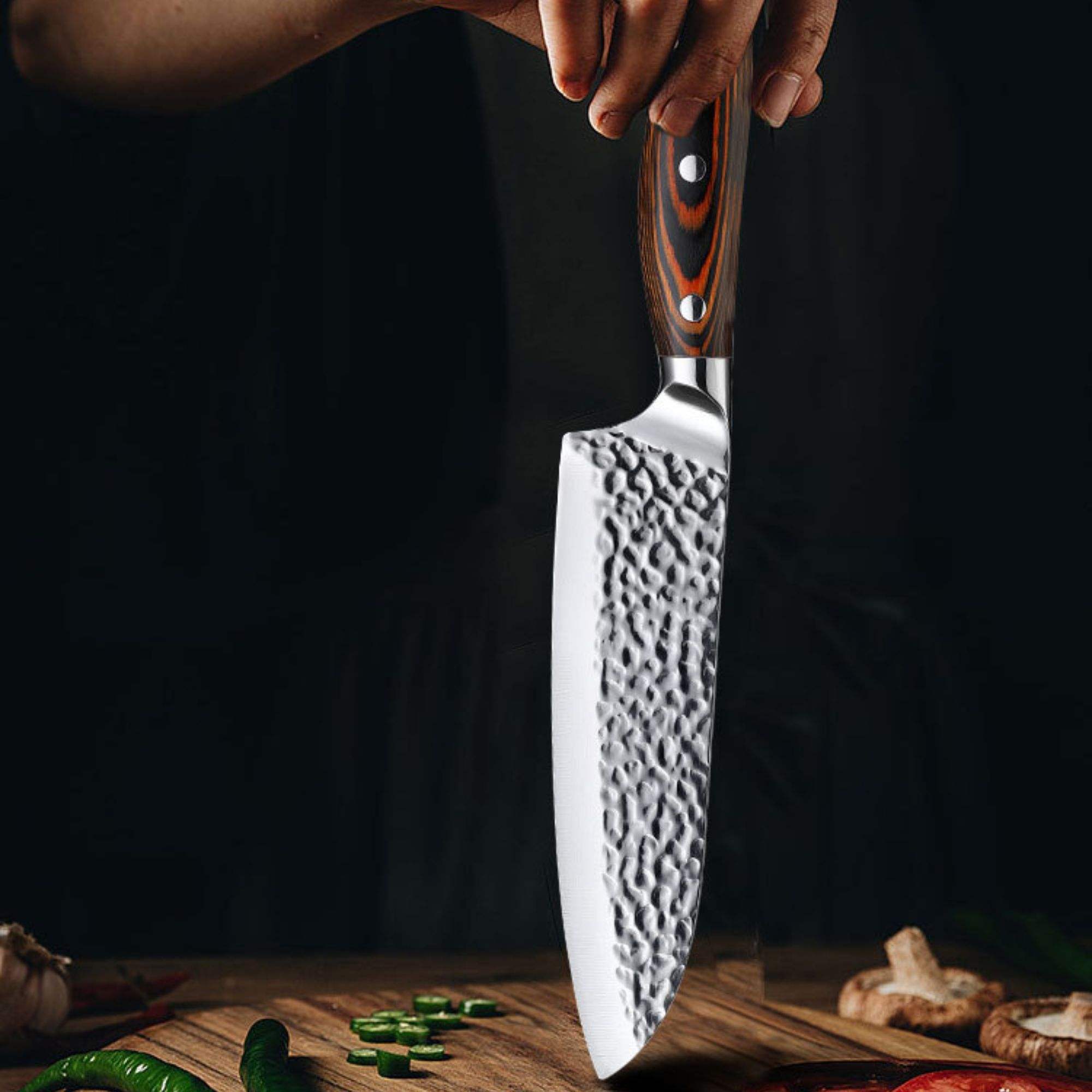JJ 8 PC High Carbon 5Cr15MOV Stainless Steel Knife Set with Pakka Wood Handle Custom Kitchen Knife Set