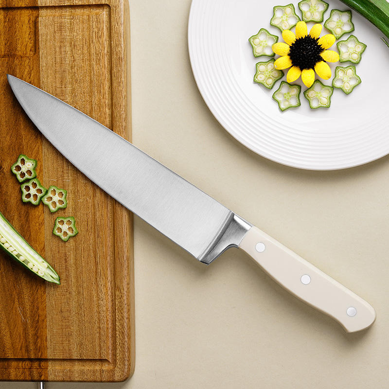 JJ 11-Piece Kitchen Knife Set with Block Stainless Steel Blades and Cream Colored Ergonomic Handles | OEM/ODM Available