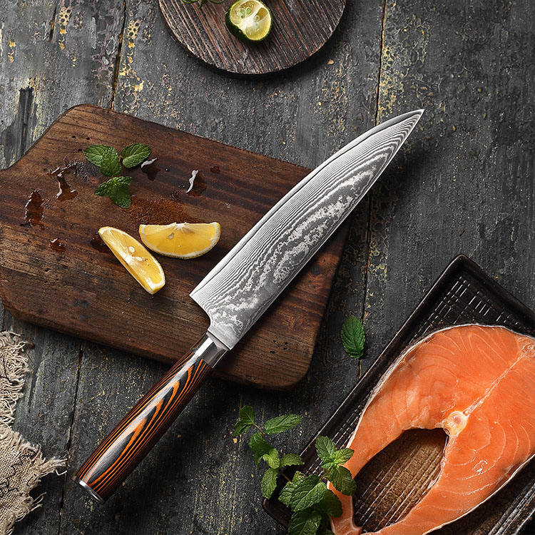 JJ Damascus Kitchen Knife Set 67 Layers VG-10 Pakka Wood 7 Piece