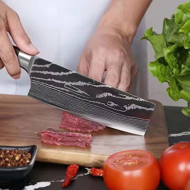 JJ Japanese Style 8pcs Damascus Steel Chef Knife Set Kiritsuke & Fishing Knives with Stainless Steel Handles Pakka Wood Handle