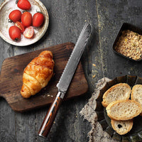 JJ 67 Layers Damascus Bread Knife Pakka Wood Handle 8"