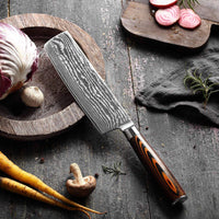 JJ 67 Layers Damascus Nakiri Cleaver Knife Pakka Wood Handle 7"