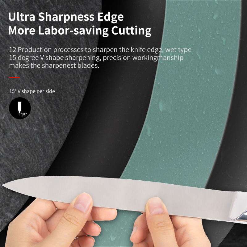 JJ Kitchen Knife Set with Wood Block 6 Piece