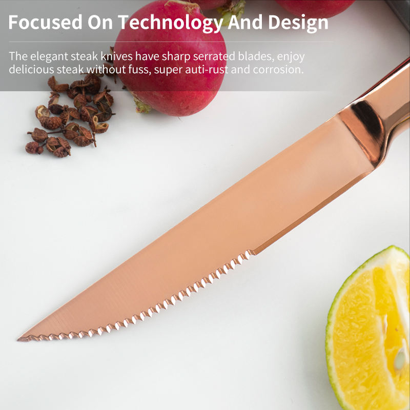 JJ Premium Rose Gold Steak Knife Set Titanium Coating - 4.5"