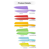 JJ 6 PCS Stainless Steel Chef Colorful Non Stick Kitchen Knife Set With Knife Sheath