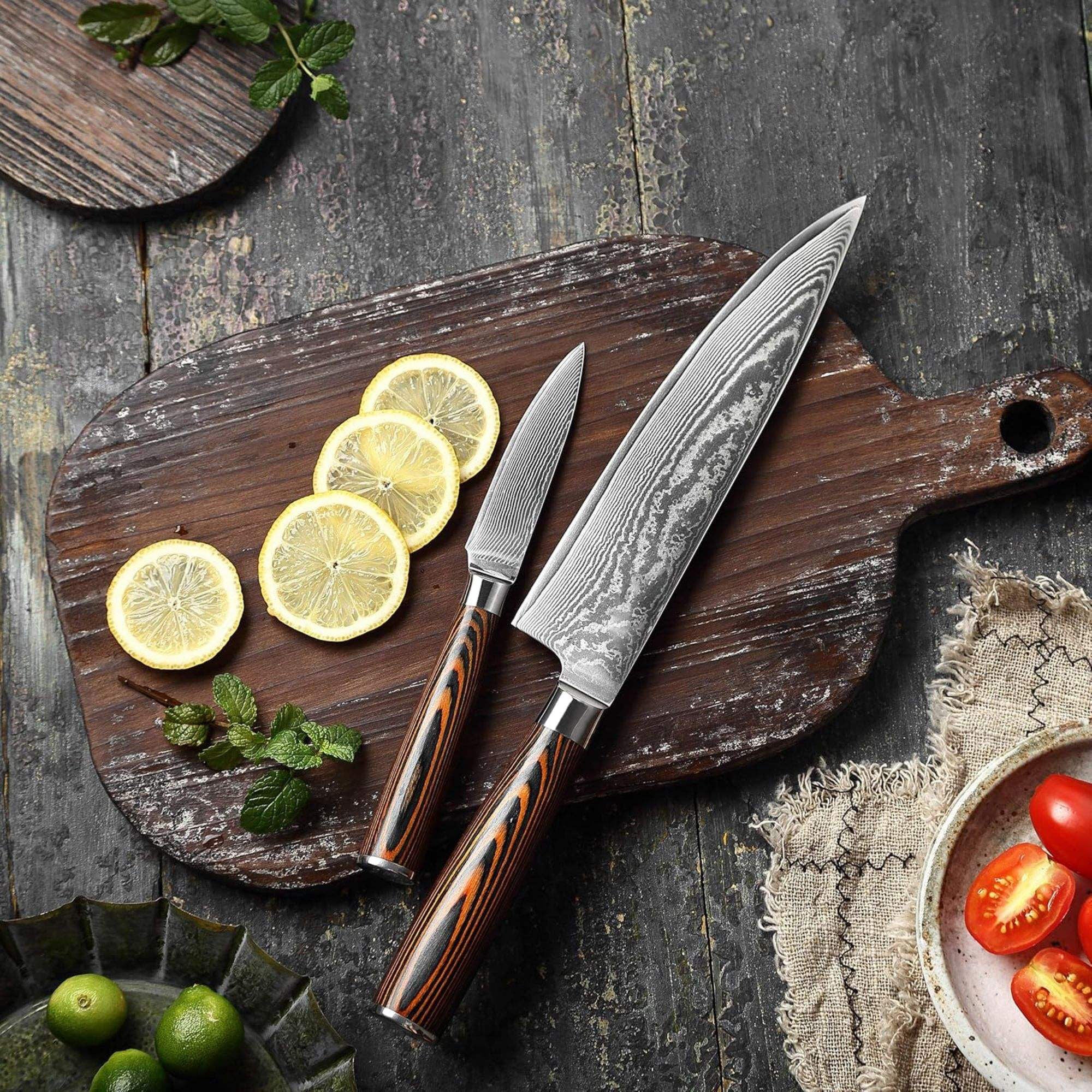 JJ Damascus Kitchen Knife Set 67 Layers VG-10 Pakka Wood 3 Piece