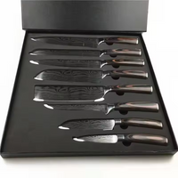 JJ Japanese Style 8pcs Damascus Steel Chef Knife Set Kiritsuke & Fishing Knives with Stainless Steel Handles Pakka Wood Handle