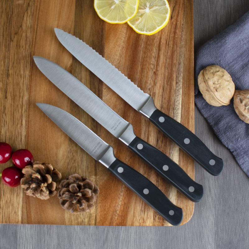 JJ OEM 14pcs/Set Kitchen Cutting Tool Block Set Sharpener Stainless Steel Blade Wood Handle Kitchen Knife Set