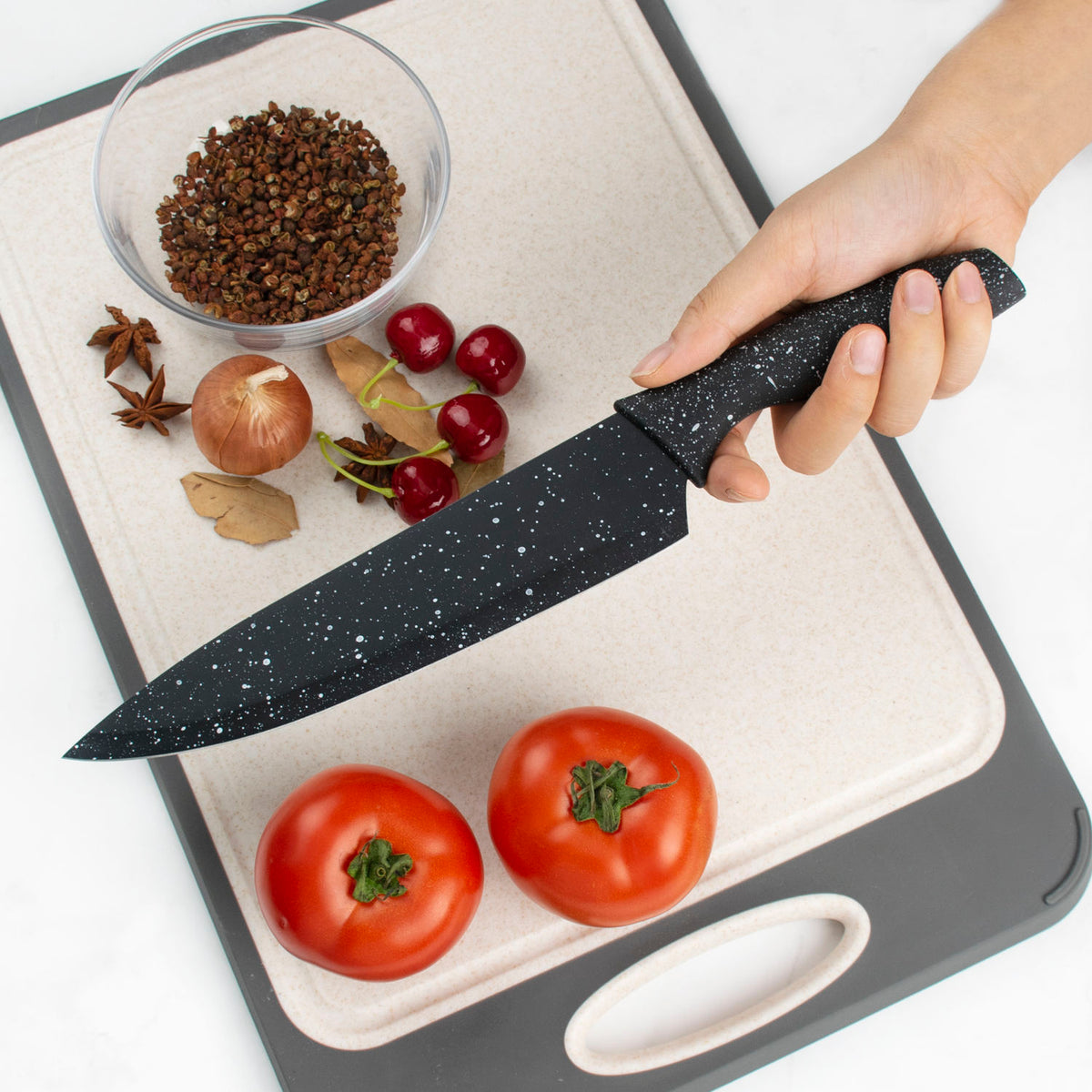 JJ Wholesale Multifunktionales Chefkochmesser-Set Edelstahl 6-teiliges antihaftbeschichtetes Küchenmesser-Set mit Kunststoffhülle