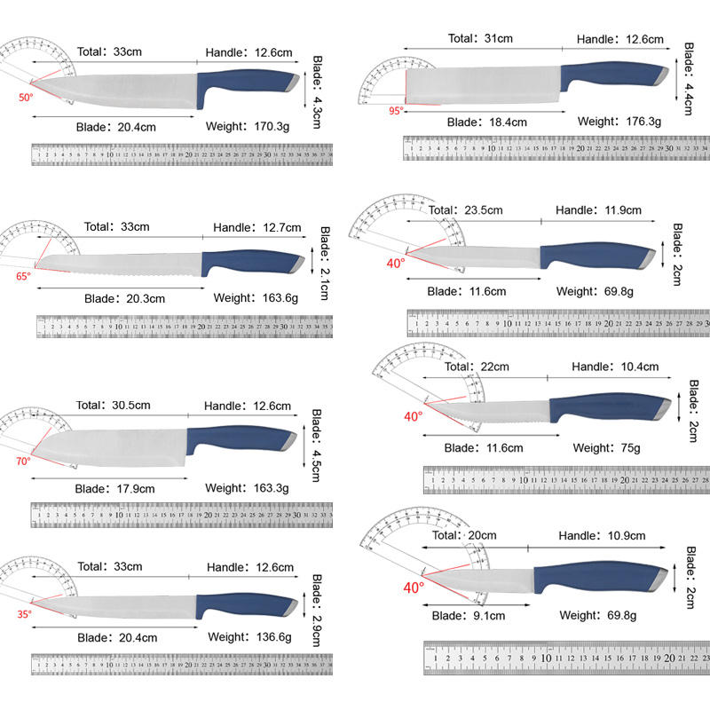 JJ Professional Custom Blue 13-piecs Kitchen Knife Set 3Cr13 Stainless Steel with ABS Handle Japanese Chef Steak Carving Knife