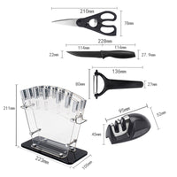 JJ New Design Kitchen Chef Knife Set Cut Cleaver Paring Knives Scissors Stainless Steel 17 Piece Knife Set with Holder