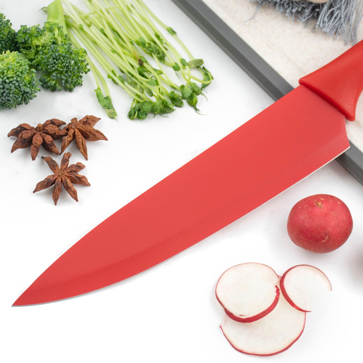 JJ High Quality Cooking Knife Stainless Steel 10 PCS Non-stick Coated Kitchen Knife Set with Plastic Sheath